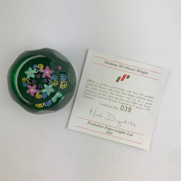 Perthshire PP223 2000 3D Lampwork Flower Celtic Style Facet LE Paperweight Cert - Picture 2 of 14
